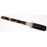 Quality tortoiseshell letter opener c/w glass magnifier handle with silver collar hallmarked
