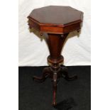 Victorian heptagonal top mahogany sewing box in trumpet form with fitted interior on cabriole legs