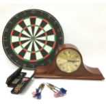 Mixed lot to include a modern Rotary Quartz mantle clock together with a dart board and darts.