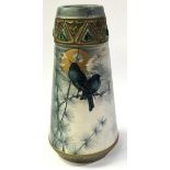 Royal Vienna Austrian porcelain vase with hand painted decoration of crows. Impressed mark to