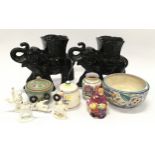 Mixed lot to include a pair of pottery elephants, quantity of Poole Pottery, Royal Doulton