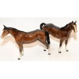 Pair of opposite facing Beswick glossy chestnut horses, 21cms tall