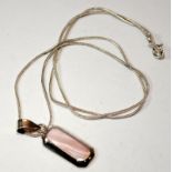 Pink Mother of pearl 925 silver dog tag necklace.