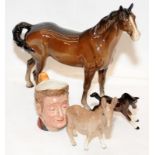 Small Beswick collection to include a chestnut horse and foal, a donkey and a Mr Pecksniff