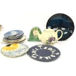 Mixed ceramics to include Poole Pottery Moon Dish, Wedgwood and other pieces.