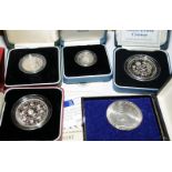 A collection of silver coins to include proof Crowns, Two pounds and One Pound coins with