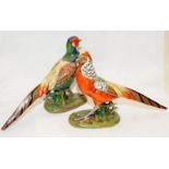 A pair of quality early 20thC Italian pottery hand painted pheasants. Approx 28cms across