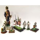 Six knight figurines. Including Charlton Heston "EL CID" from the film. Three metal, three resin