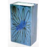 Troika small blue slab vase. Unusual gloss finish piece. St Ives stamp to base. Potter probably