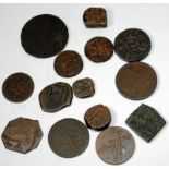 India 14 various old copper coins