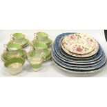 Tobys Nottingham green vintage china tea set for 8 people (one saucer missing) together with six