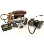 Vintage ELJY Lumiere miniature camera together with a Kodak Retinette camera and boxed Kresta