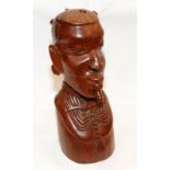 Large and heavy African art wooden carved bust. 32cms tall