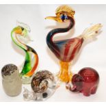Collection of glassware to include Wedgwood paperweights and Murano bird figures. Five items in lot