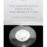 The Queens Beasts 2 oz fine silver piedfort £5 coin. Limited edition of 2019. in presentation box