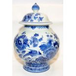 A large Delft lidded jar. Approx 36cms tall