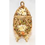 Antique possibly Royal Worcester gilded ivory blush lidded jar, pierced throughout and embellished