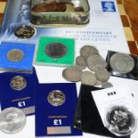 A collection of vintage GB coins to include One pounds, Two Pounds and Crowns