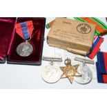 Collection of medals to include cased and named Imperial service Medal, George V portrait c/w WW2