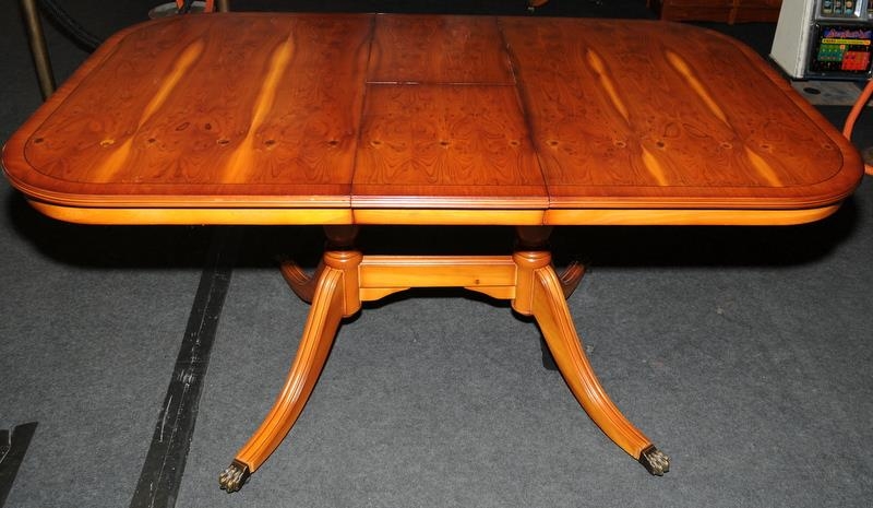 Quality walnut veneer extending dining table on claw feet c/w 4 upholstered dining chairs, two - Image 6 of 7