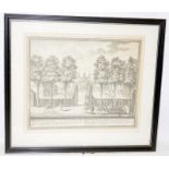 Framed and glazed antique bookplate print of a Dutch residence. Frame size 43.5cms x 38cms