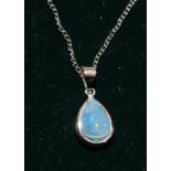 9ct white gold necklace with fire opal pendant