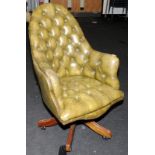 Chesterfield style button back swivel office chair upholstered in green leather