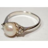 Cultured Pearl 925 silver ring Size N 1/2.