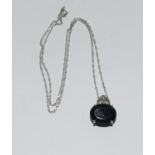 Large black gemstone W/G on 925 silver pendant.