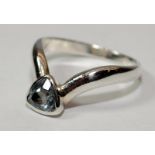 Blue Topaz wishbone designed 925 silver ring size O 1/2.