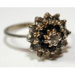 1970's sapphire/spinnel 925 silver cluster ring Size n