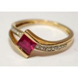Ruby Diamond 9ct gold ring Size n