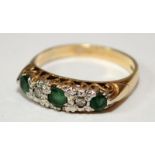 Emerald/Diamond 2.8g, 9ct gold ring Size O.