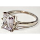 Emerald Cut Kunzite 925 silver ring.