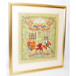 Large framed tapestry sampler featuring the wedding of Prince Charles to Lady Diana Spencer. O/all