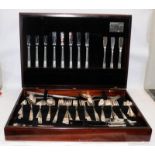Vintage Oneida Community Coronation cutlery set in large wooden canteen with tooled leather inlay