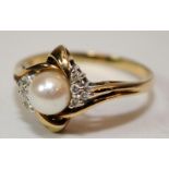 Pearl Diamond 9ct gold ring size o.