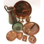 Collection of assorted decorative copper and brass pieces art nouveau tray.