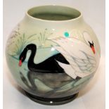 Moorcroft Swan pattern globular vase designed by Sally Tuffin. Limited edition 109/350. Approx 17cms