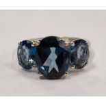 Blue three stone 925 silver ring Size K