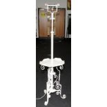 Painted cast metal pedestal floor lamp incorporating wine table 158cms tall