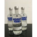 3 x 700ml bottle of Absulut Vodka. (1)