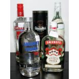 35cl bottle Glenfiddich Special Reserve, 70cl bottle Bacardi, 70cl & 35cl bottles of Smirnoff