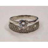 Sparkling CZ solitaire/band 925 silver ring size S 1/2 (TR5).