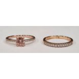 Two pink gemset rose gold on 925 silver rings sizes W 1/2 & O (TR7).
