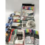 Various colouring pens, pencils and other stationary items.(H110,H108)