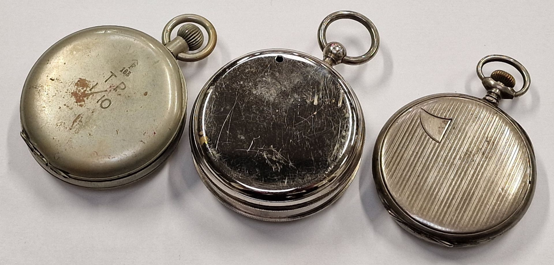 A silver pocket watch, military stopwatch and pocket barometer (C1) - Image 2 of 2