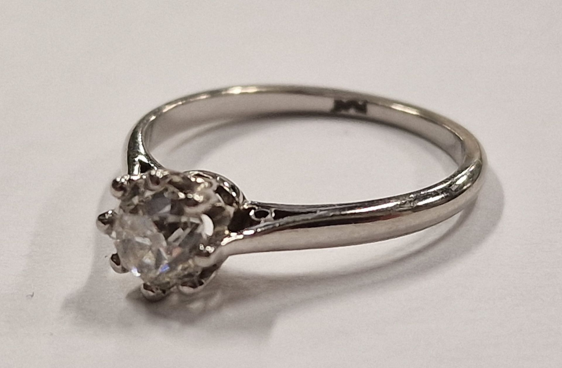 Diamond round brilliant solitaire 0.53ct, colour G platinum ring with certificate Size M+ - Image 4 of 5