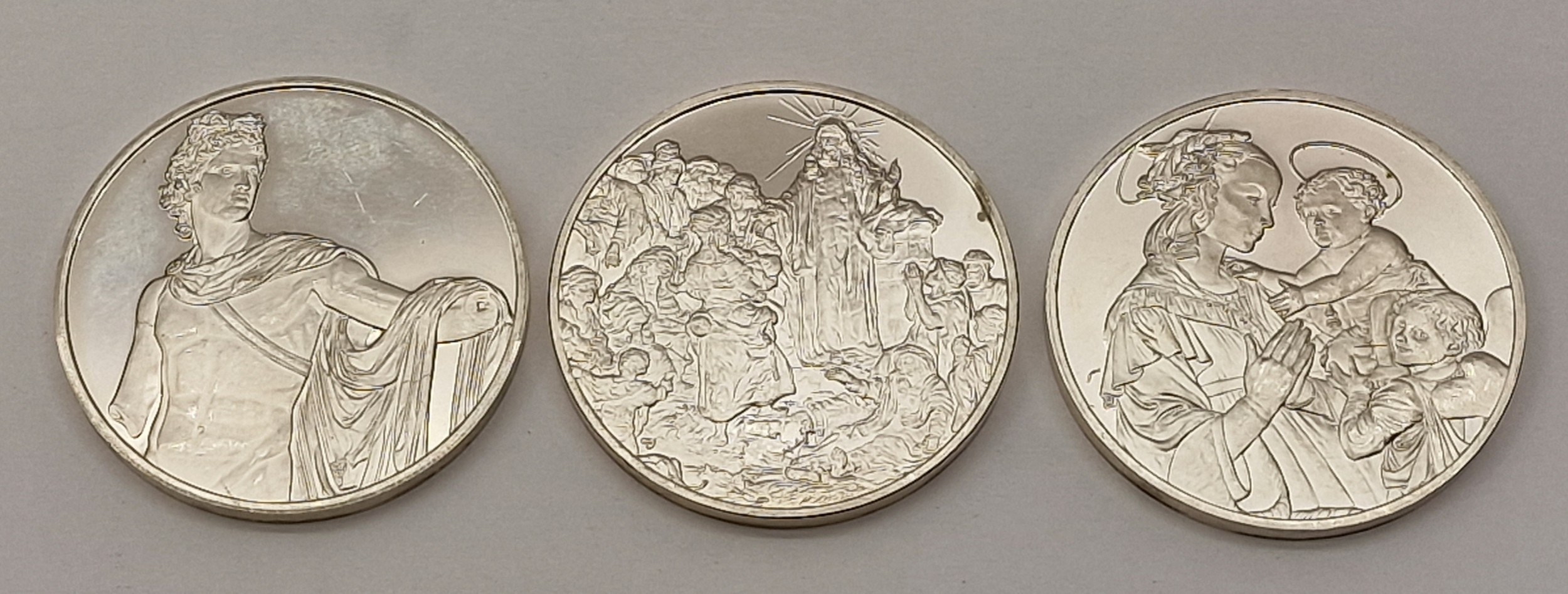 3 silver hall marked 198g medallions. - Image 2 of 2