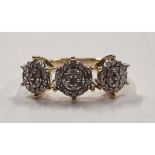 Triple Cluster diamond 9ct gold ring, 4g, Size O